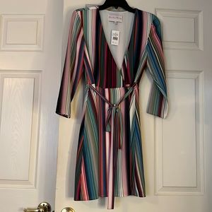 NWT Faux striped wrap dress
